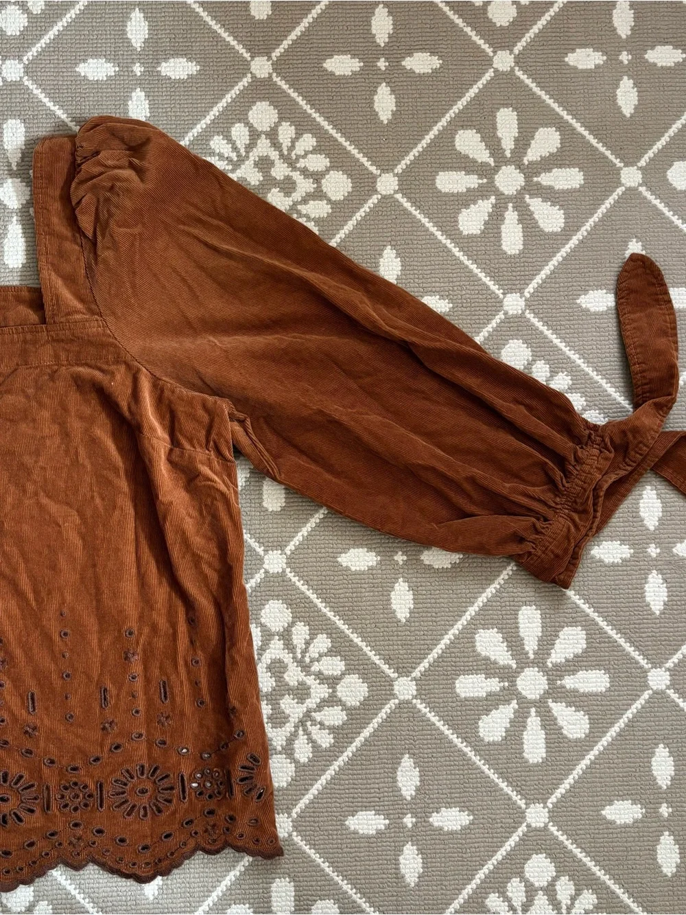 Madewell Rust Button-Front Eyelet-Hem Square Neck Blouse Small